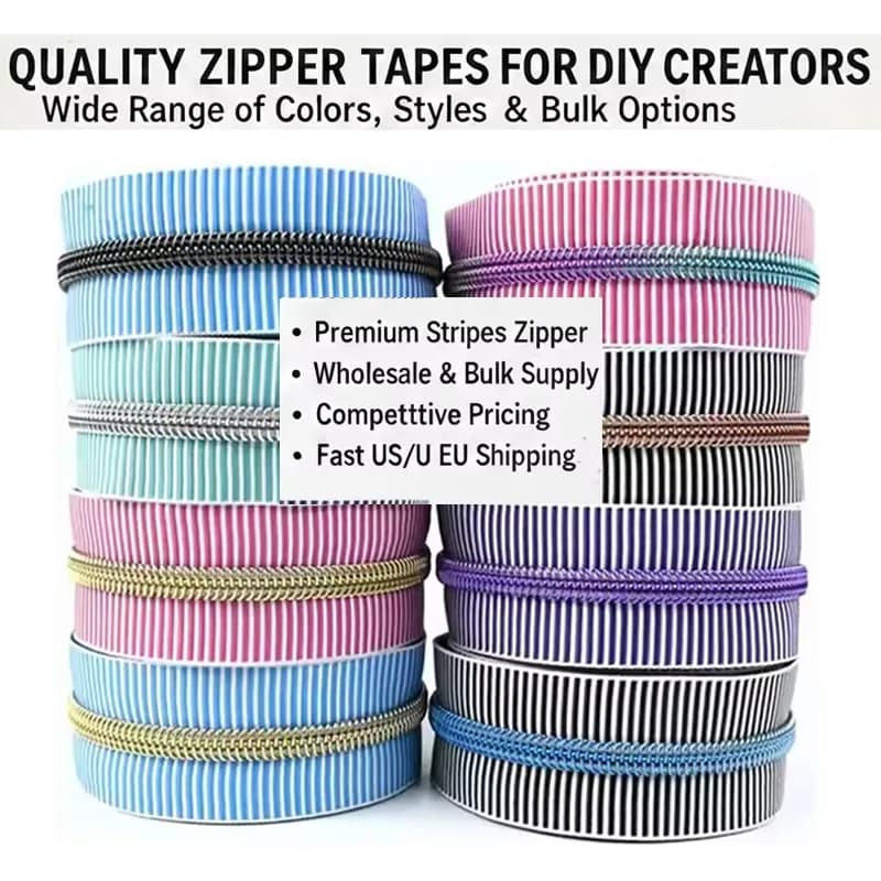 Factory Striped Nylon Coil Zipper #5 Multi Color Stripes Zipper Tape for Sewing, front view