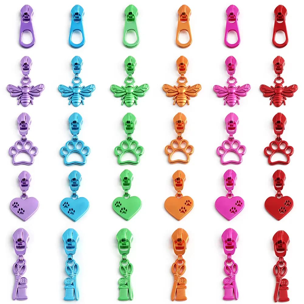 New Fashion Colorful Metal Zipper Puller 5# Nylon Zipper Slider DIY Sewing, front view