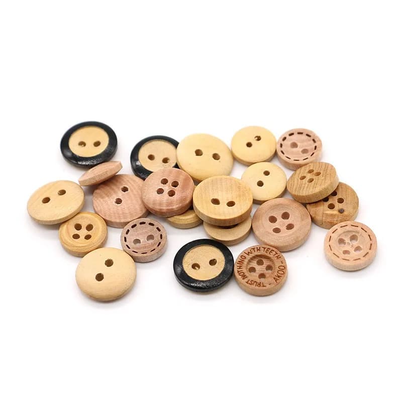 Small size DIY wood snaps 4 holes and 2 holes nature brown color ligneous, front view