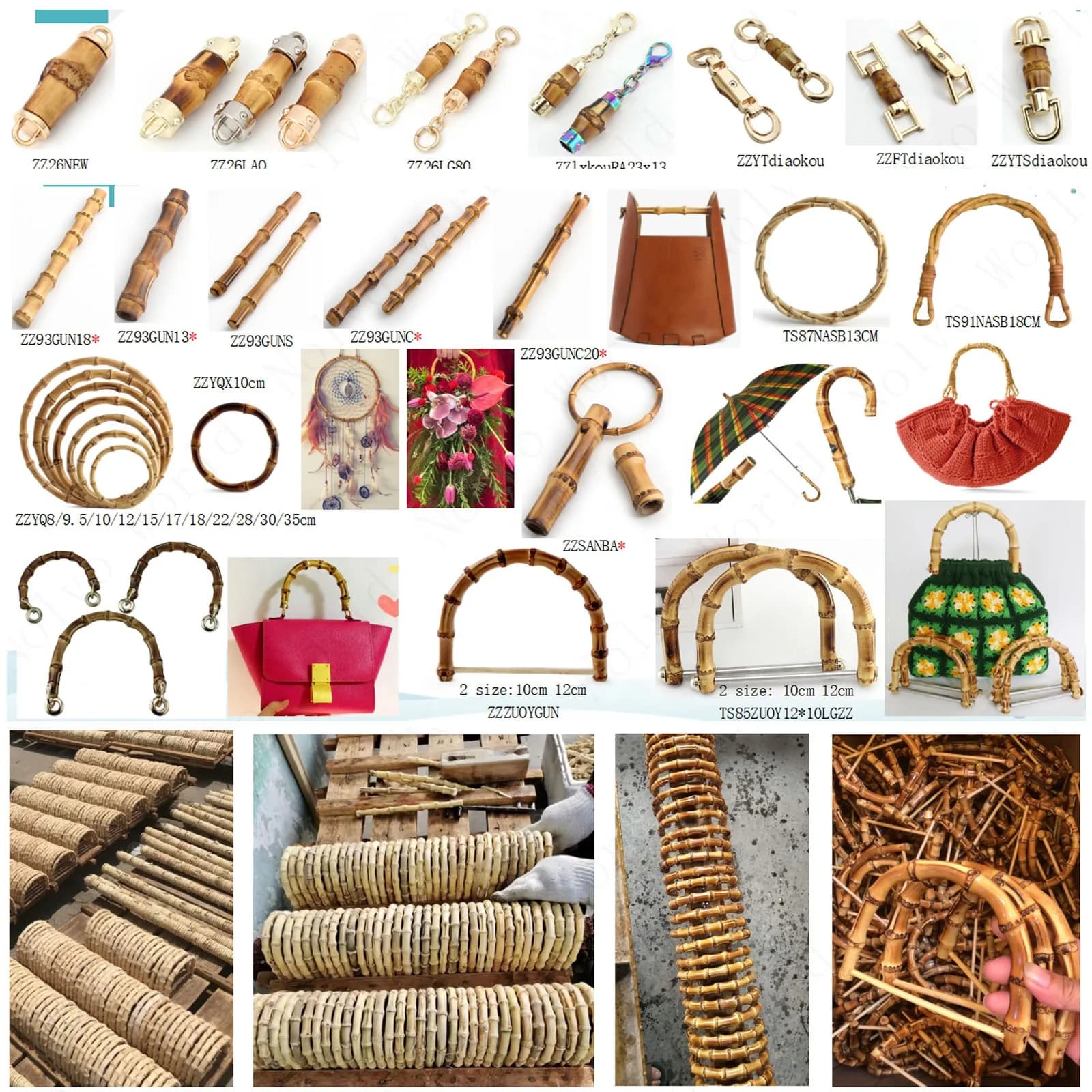 Natural Bamboo Round Bag Handle DIY Replacement Real Bamboo Circle for Handbag, front view