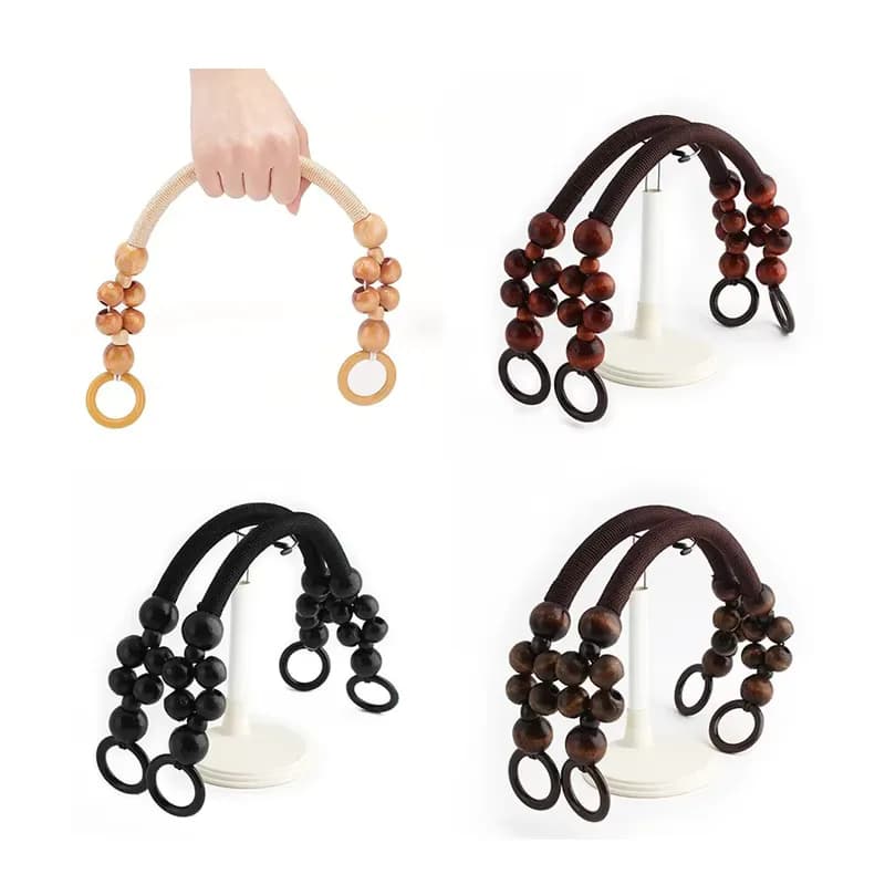 Beaded Wooden Bag Handles - Bohemian Style Wood Bead Handles for Vintage Summer, front view