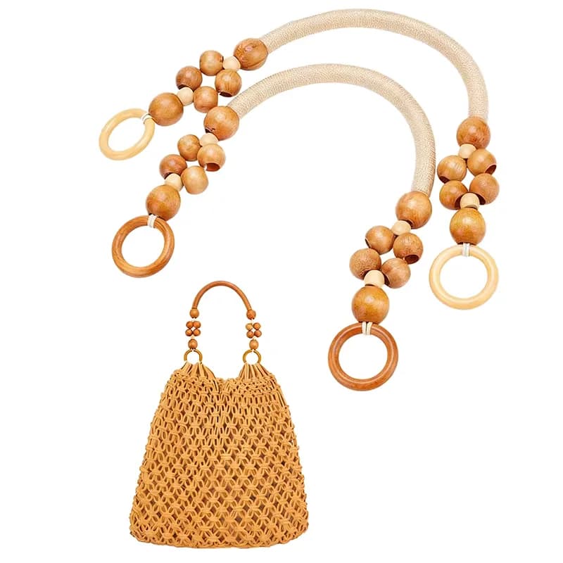 Classical Colorful Wood Bead Bag Handles - Natural Wooden Beads for Boho DIY, front view