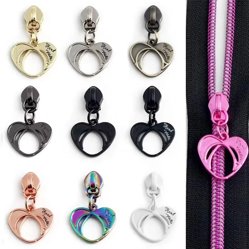 Exquisite Heart Zipper Puller Replacement Tab Custom Hollow Metal White Slider, front view