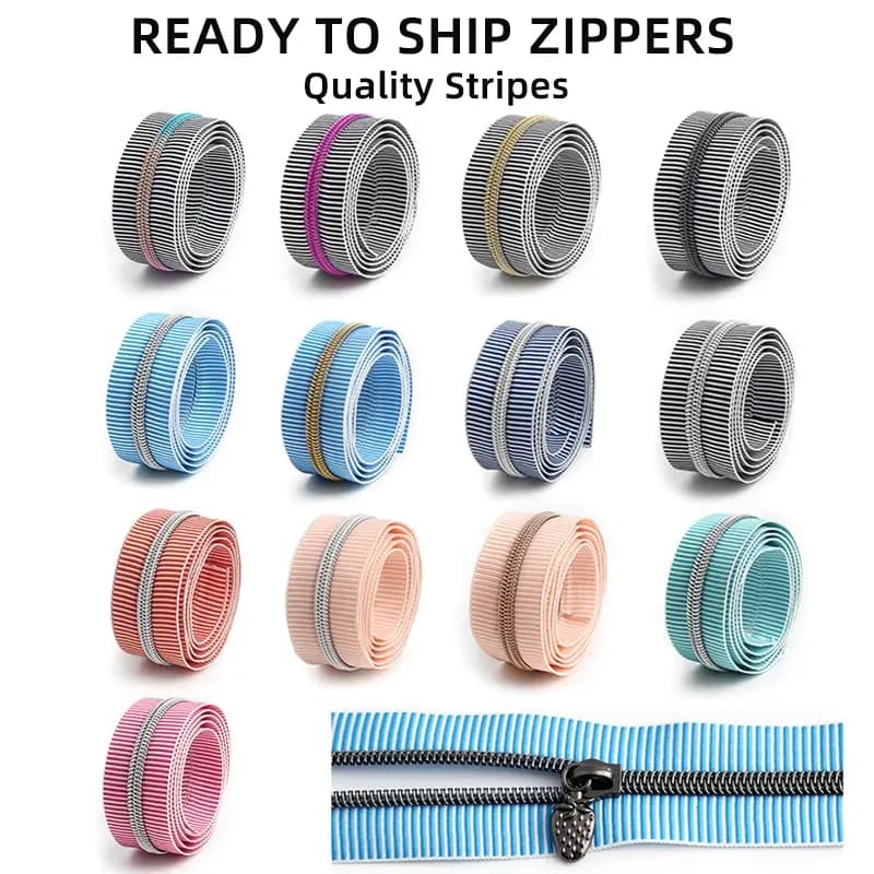 Stripe Zipper Tape #5 Striped Nylon Coil Striped Zipper Multi Color for Sewing, front view