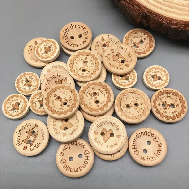24L~40L Natural Solid Wood Handmade Eco-Friendly Button Two-Eye 15mm, front view