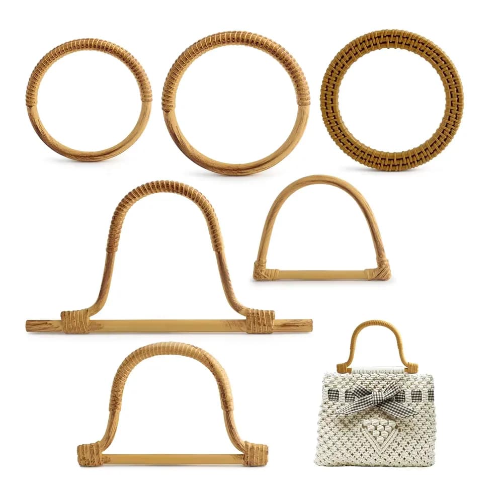 D-Shape Rattan Style Macrame Bag Handles ABS Plastic Purse Handles for Beach, front view