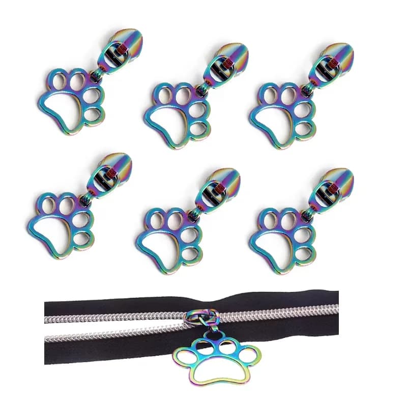 #5 Size Paw Print Zipper Pulls - Metal Animal Claw Zipper Puller for Bags, front view