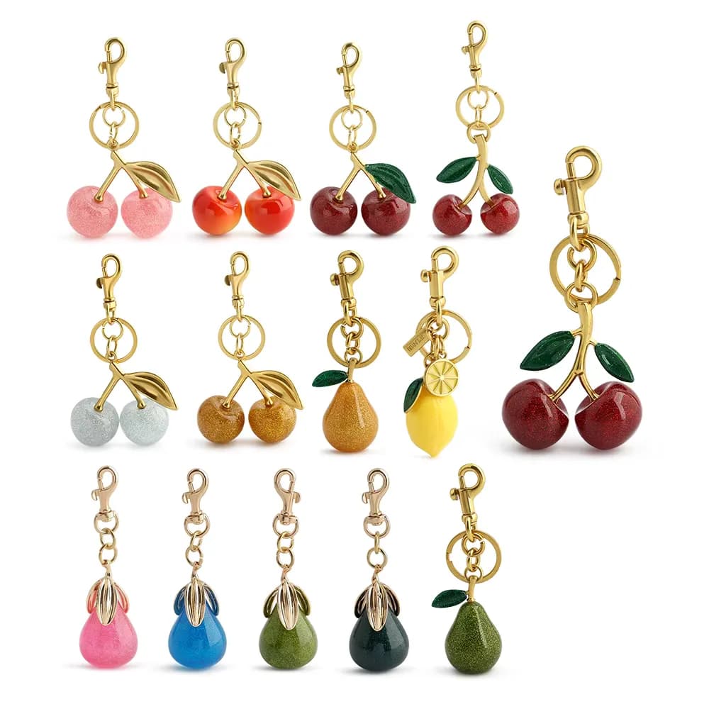 Cute Women's DIY Bag Charms Accessories Pear Apple Cherry Fruit Keychain Purse, front view