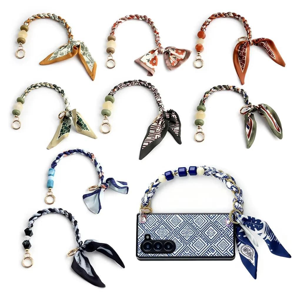 Personalized Scarf Metal Chain Waterproof Phone Case Wrist Ribbon Strap Handheld, front view