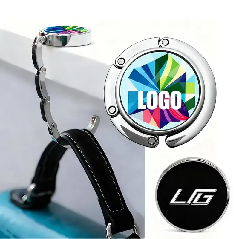 Custom Logo Foldable Metal Enamel Magnetic Bag Hanger With Durable Design, front view