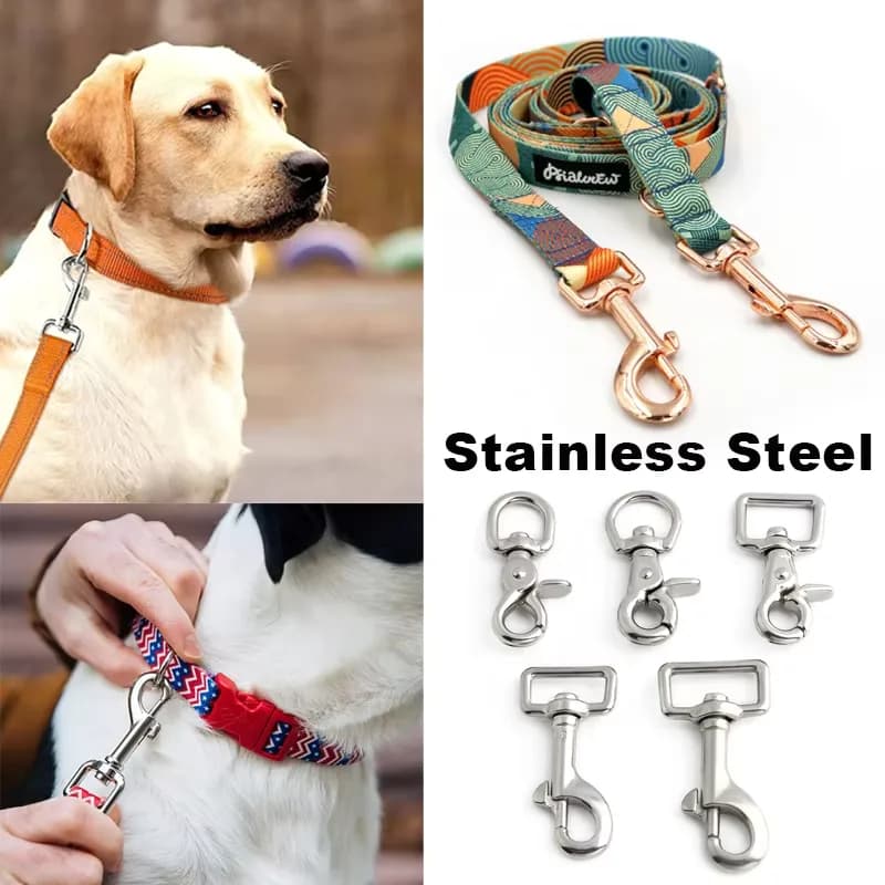 Solid Stainless Steel Pet Dog Leash Snap Hook Quick Release Waterproof Nickel, front view