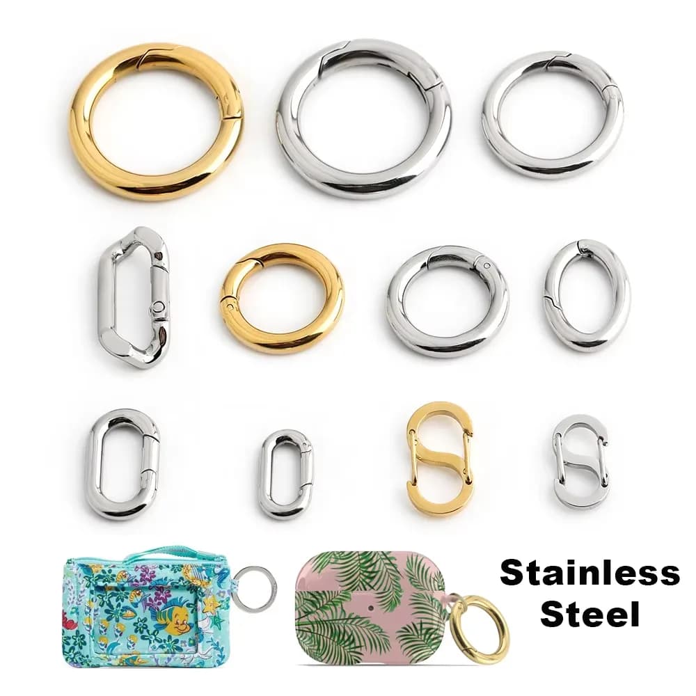 Decorative Metal Ring with 304 Stainless Steel Round Spring Gate O-Ring Key, front view