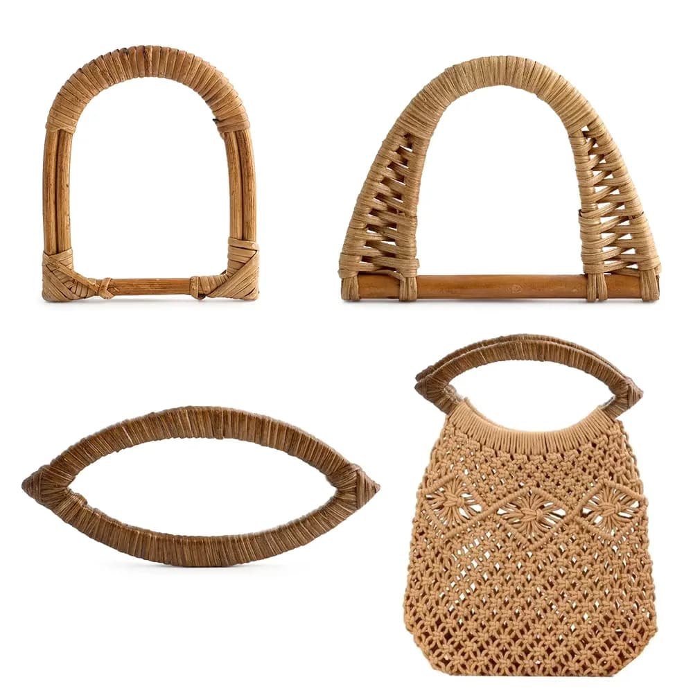 Multi-size D-shaped Handwoven Rattan Bohemian Handle Lightweight Eco-Friendly, front view