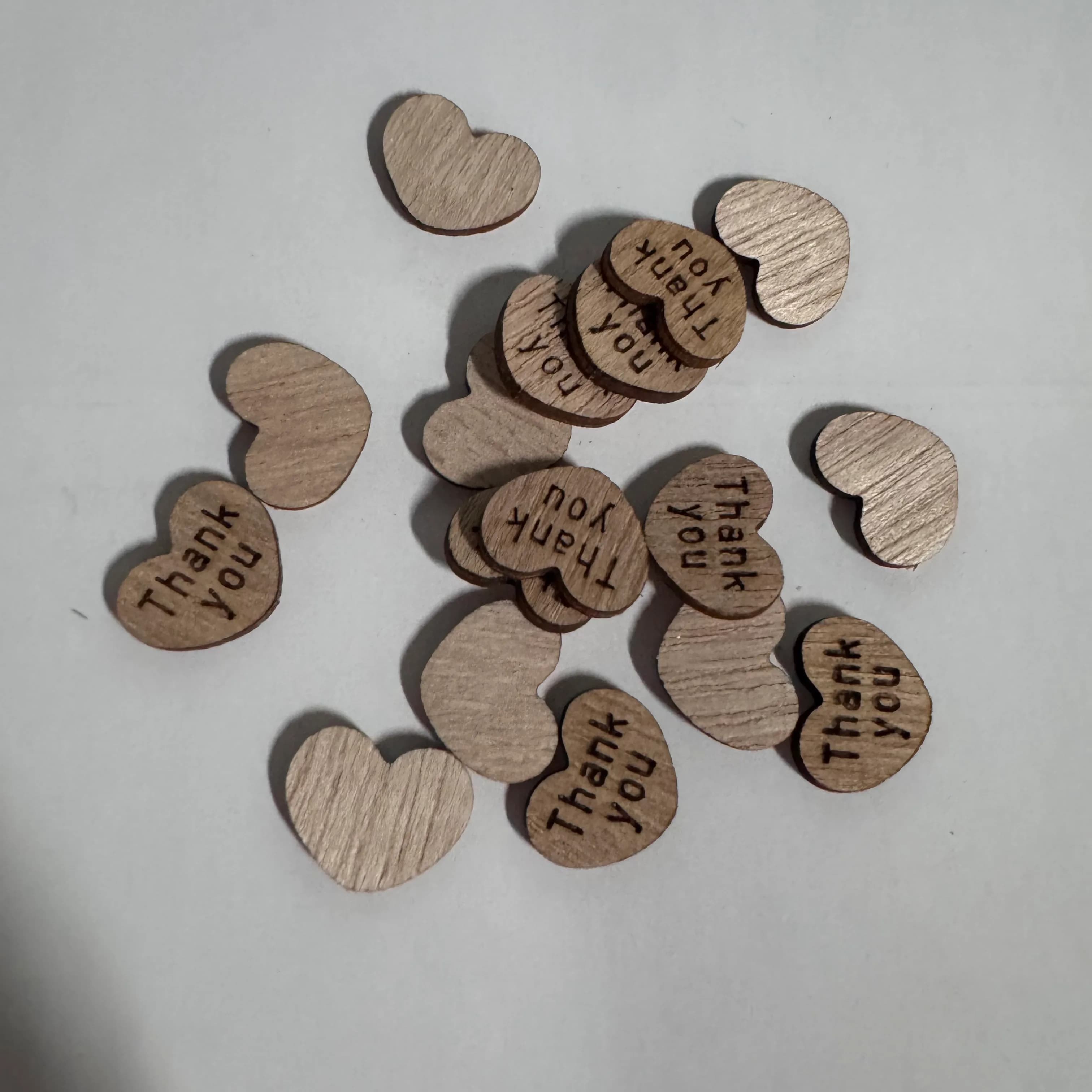 Support Custom Printing 15mm Thank You Marked Simple Wooden Heart Patch, front view