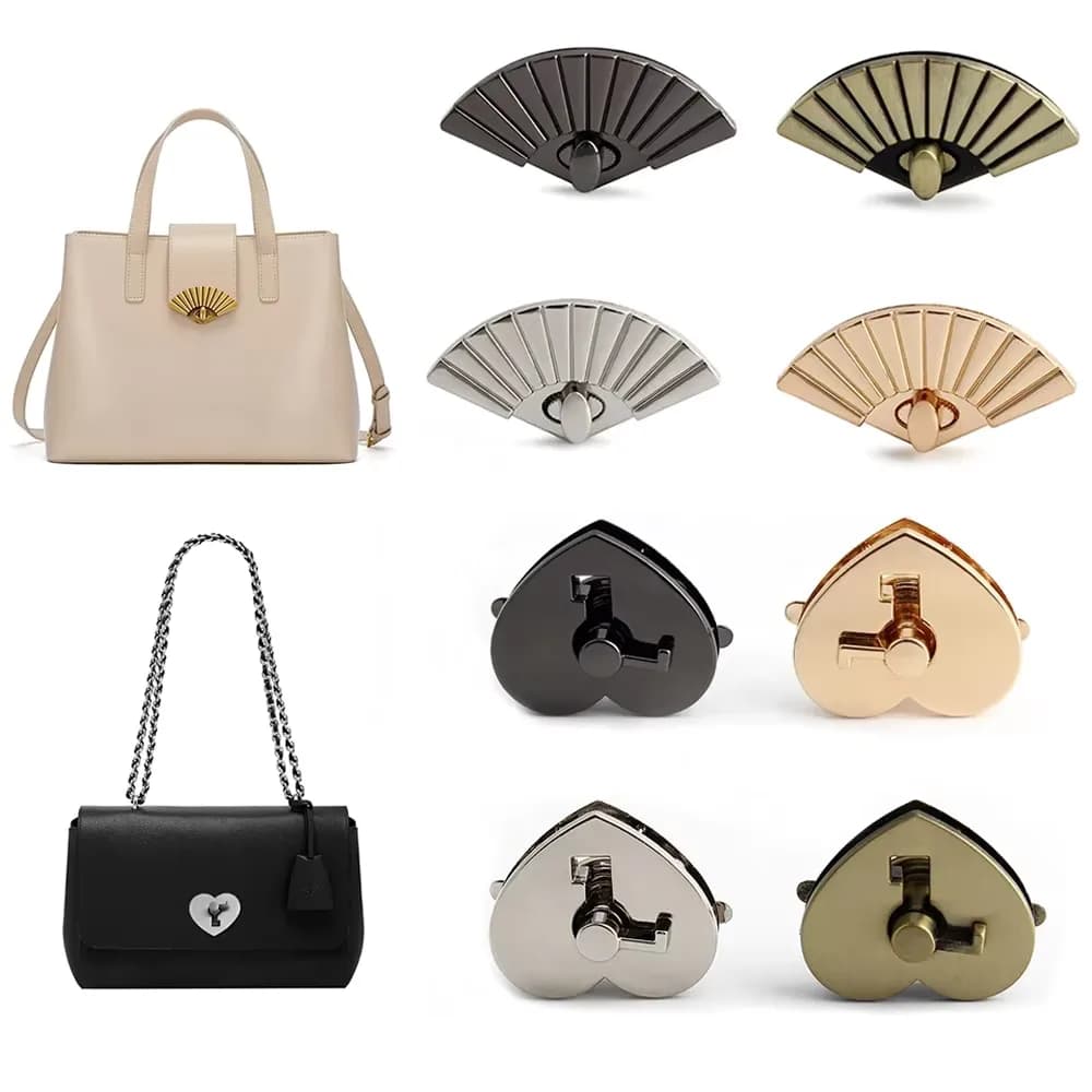 Heart Shape Metal Turn Twist Lock Clasp Purse Handbag Bag Fan Turn Lock for DIY, front view