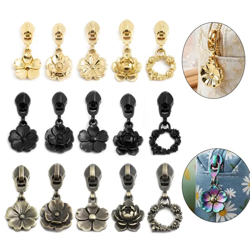 Flower Shape Zipper Pulls | Zinc Alloy Floral Zipper Sliders for Bags & Luggage, front view