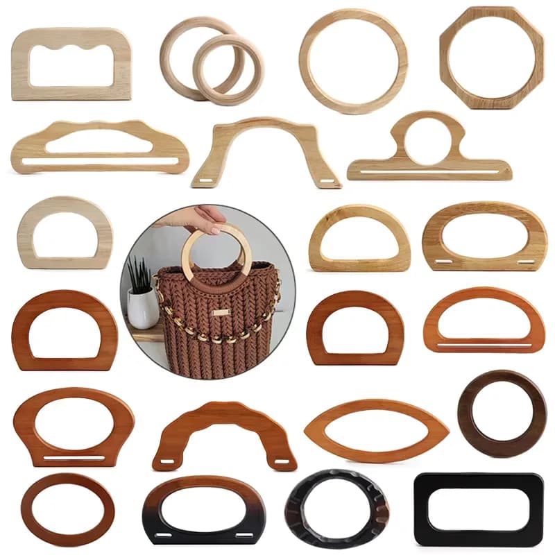 Round Wooden Bag Handles Solid Wood Wallet Handle and Purse Frame for Handmade, front view