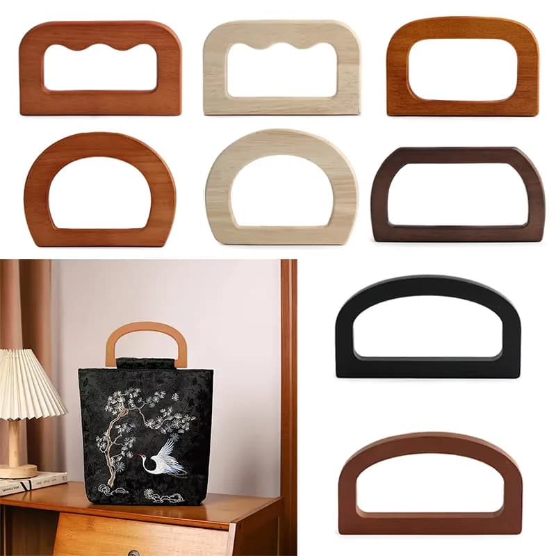 D Shaped Wallet Bag Handle Wooden Bag Frame and Replaceable Handbag Accessory, front view