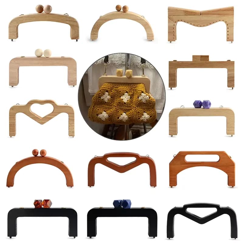 Wooden Bag Handle Vintage Wood Handle for Bag and Retro Vintage Bag Handle Frame, front view