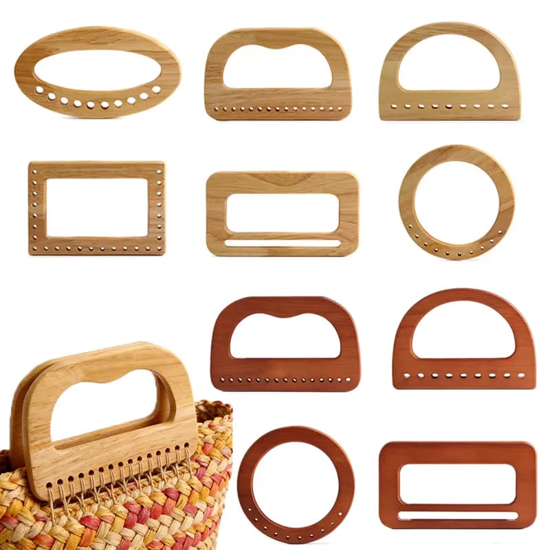 Wooden Handle Bag Wooden Handle Straw Bag and Tote Bag Rope Handle Customizable, front view