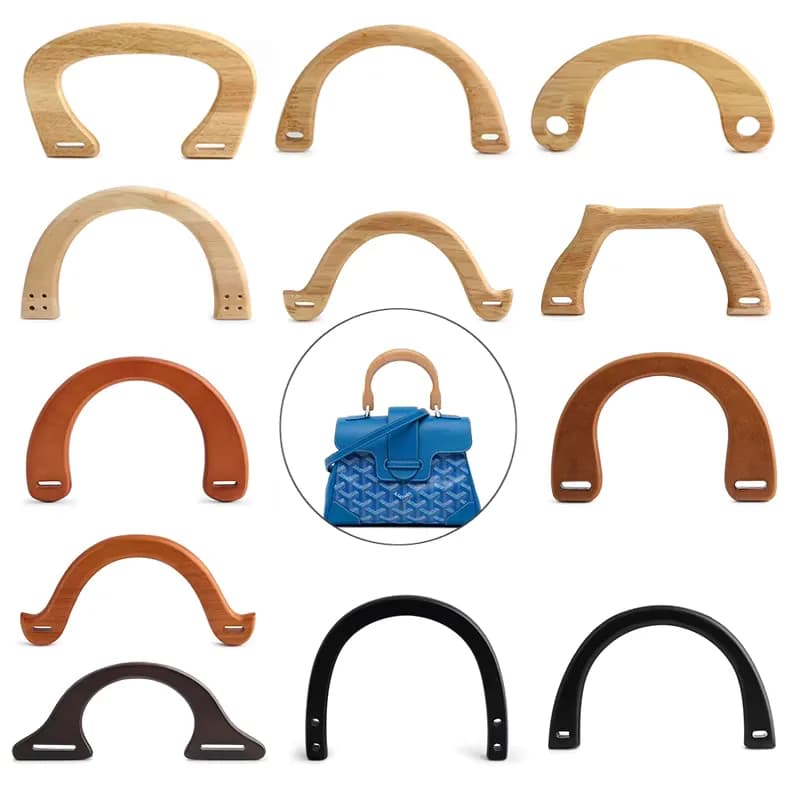 Vintage Wooden Bag Handle Wooden Purse Frame and U Ring Clasp Handle for Diy, front view