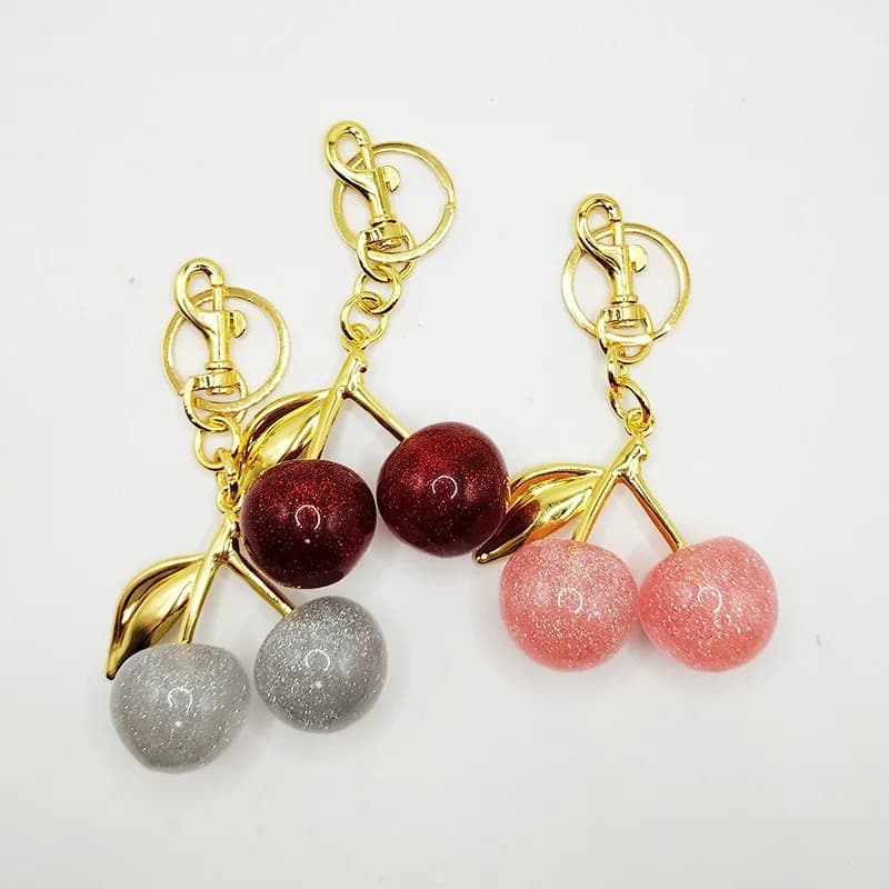 Vintage Trendy Zinc Alloy Cherry Bag Charm Keychain Sparkling Accessory for, front view