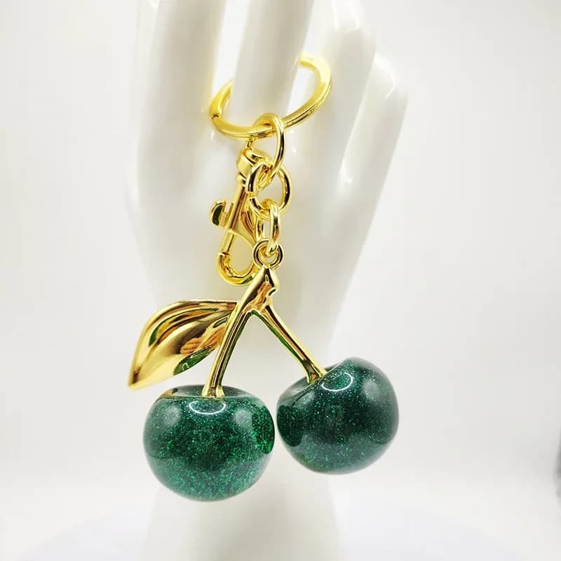 Lovely Zinc Alloy Gold Plated Vintage Luxury Cherry Charm Big Cherry Key Chain Pendant Colorful Lightweight Bag Accessories - view 1