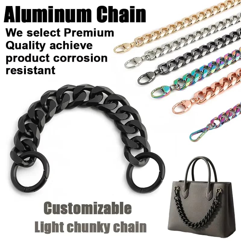 Black Anodized Aluminum Cable Chain Link Bag Strap for Small Purse Gold Chain, front view
