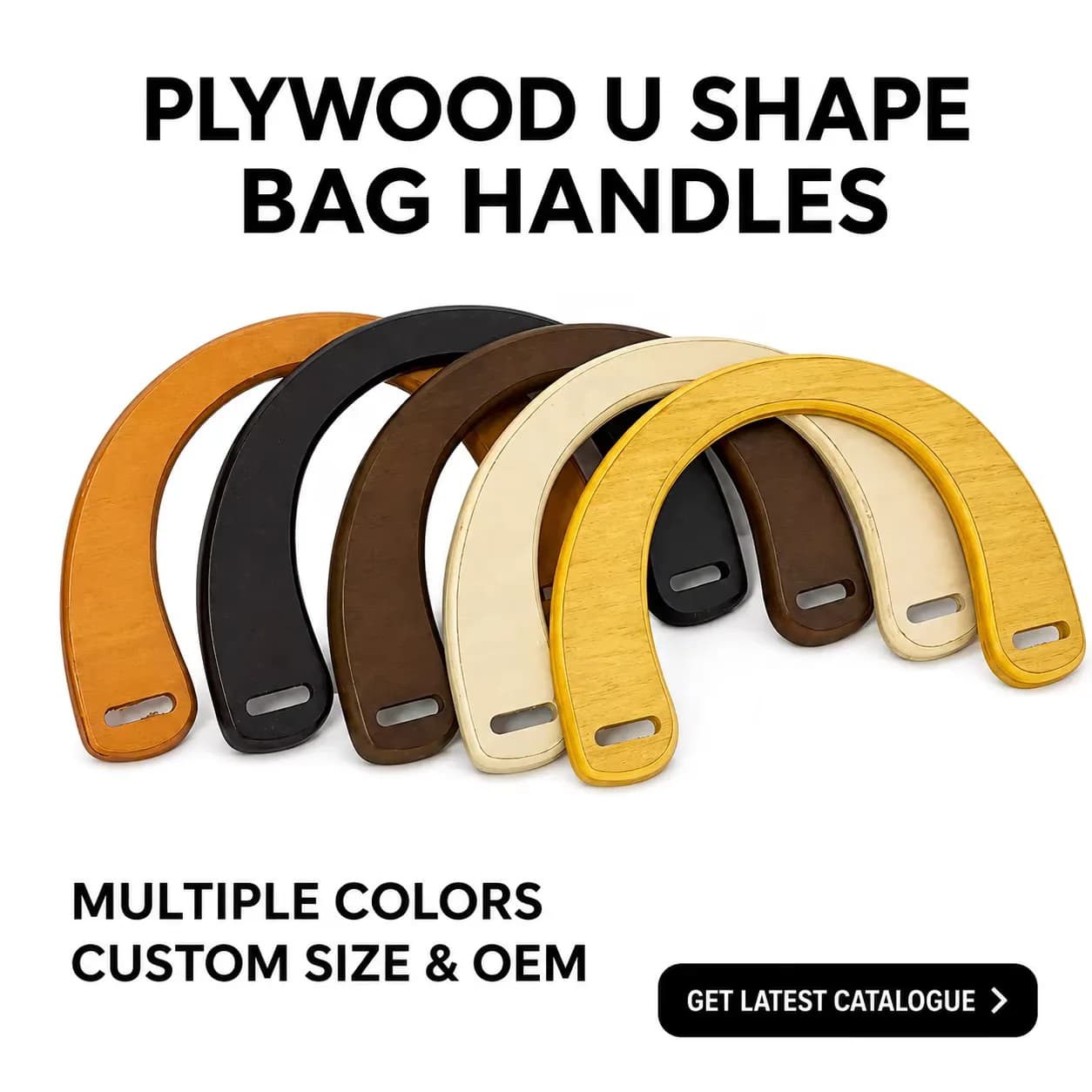 18.5cm U Shape Wooden Bag Handle Replacement Half Round Wood Purse Handle Frame, front view