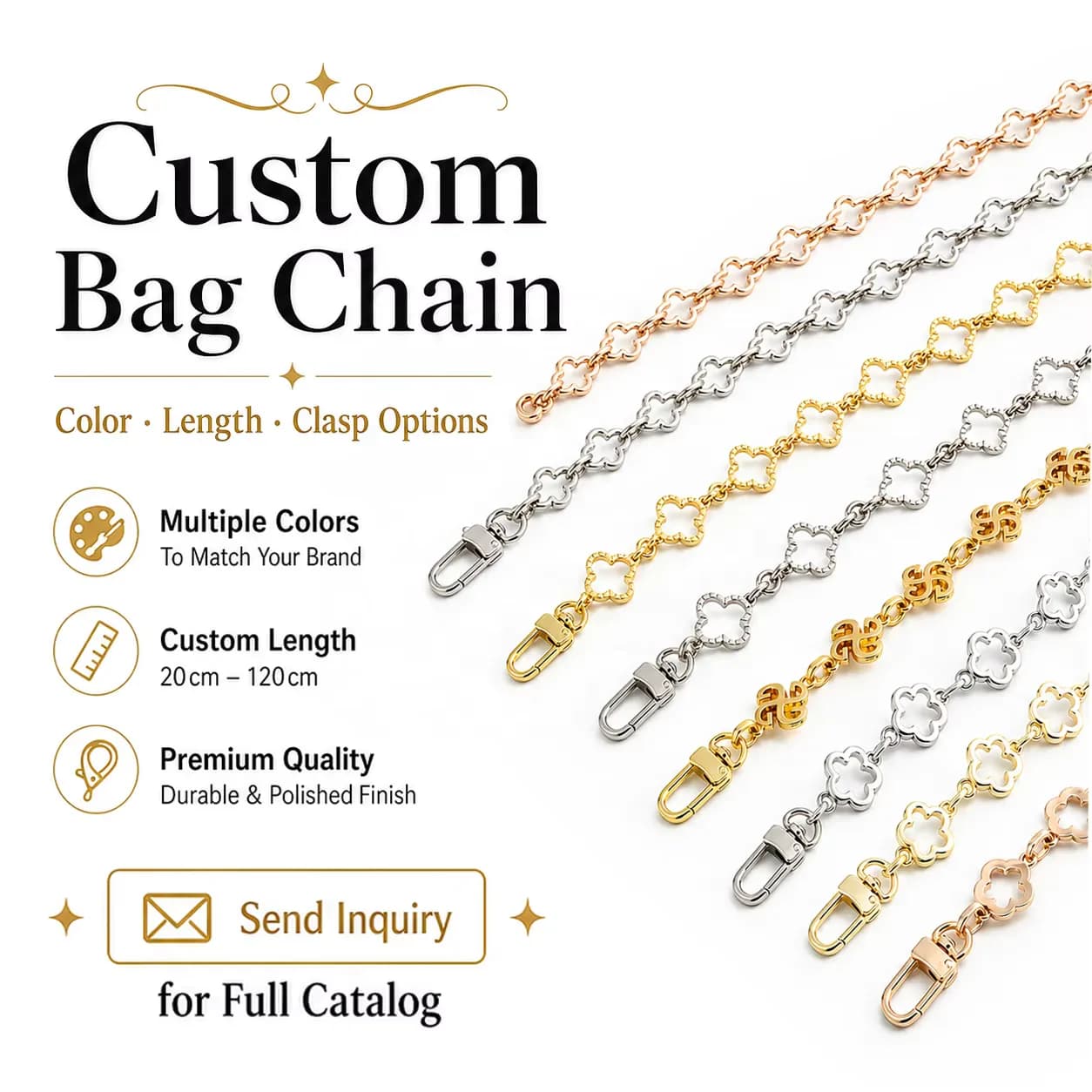 Modular Bag Charm Chain OEM with Flowers Colored Enamel Charms Chain, front view