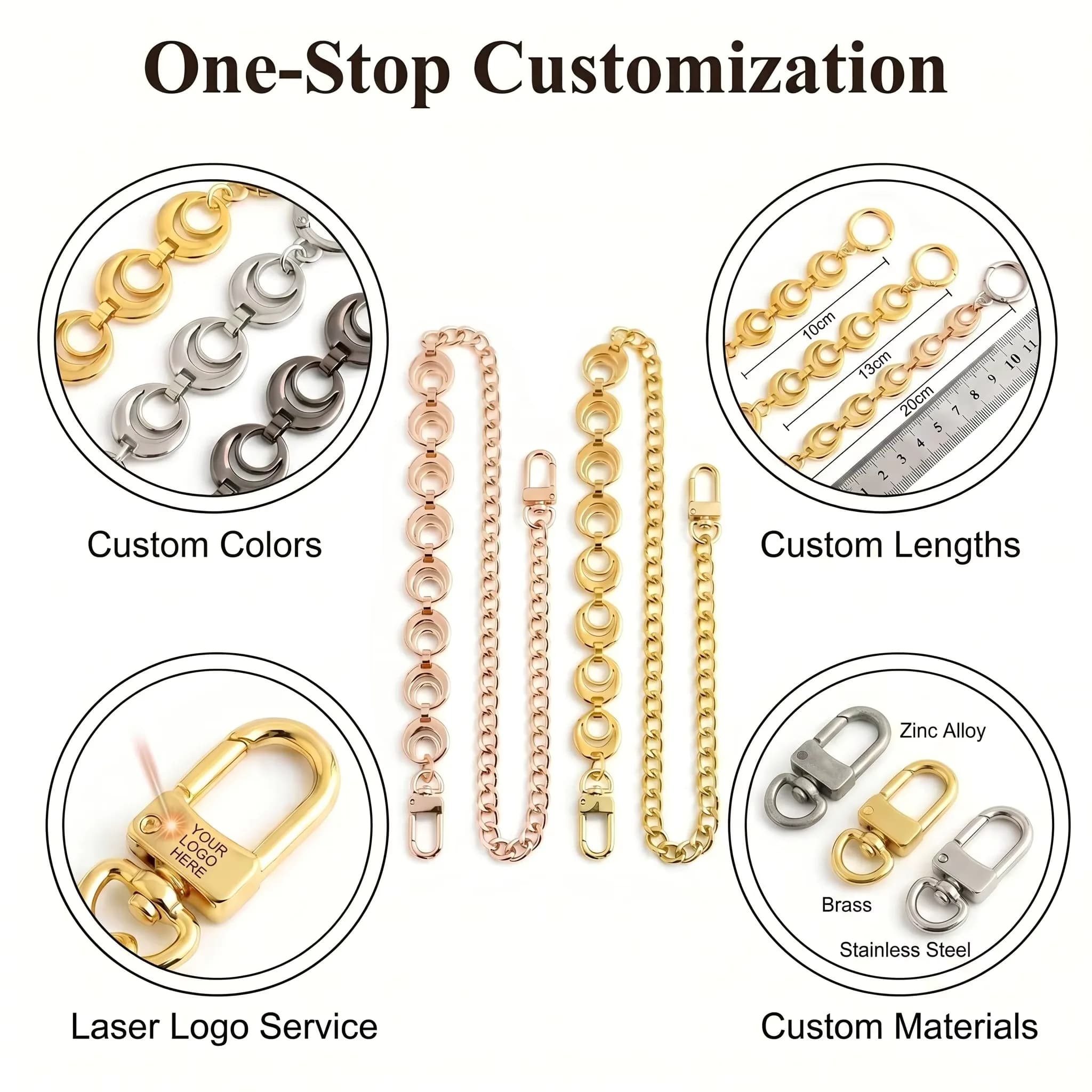 Custom Metal Bag Extender Chain Cute Moon Design Safety Small Features for Women, front view