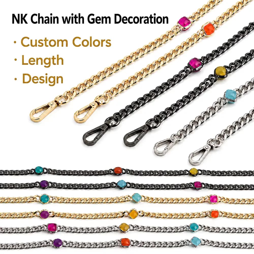 Custom 120cm Gemstone Bag Chain Handbag Shoulder Strap Purse Detachable Iced Out, front view