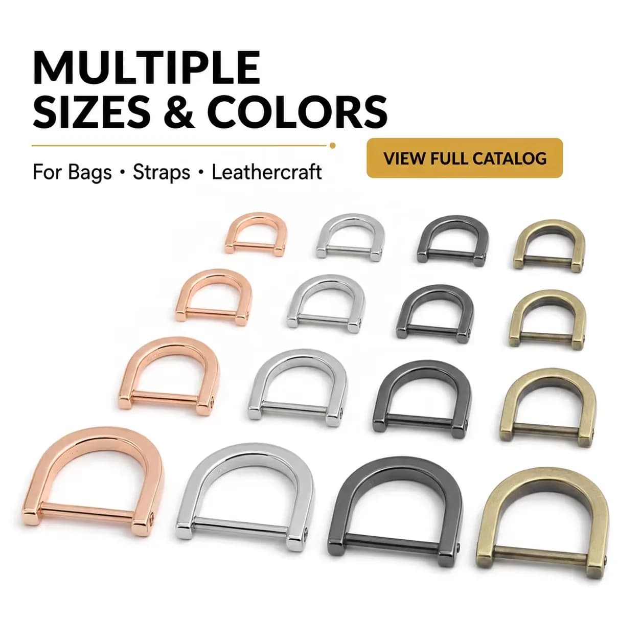 Classic Strong Zinc Alloy Screw D Ring Buckle Removable Openable Metal D-Ring, front view