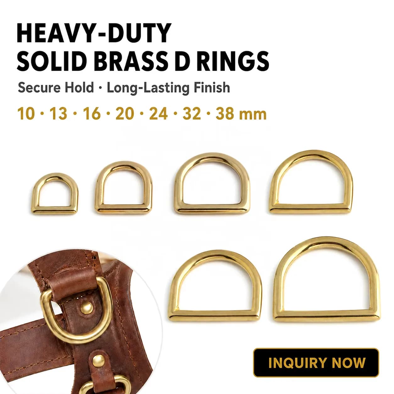 Solid Brass Dog Collar D Ring Plates Copper 1 Inch Die Cast Welded D-Ring, front view