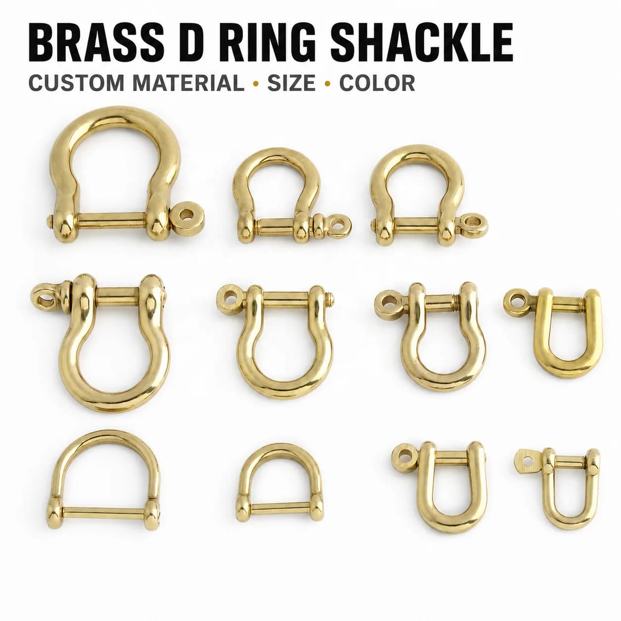 Solid Brass Screw D Ring Horseshoe U Shape Detachable Removable Metal Open, front view