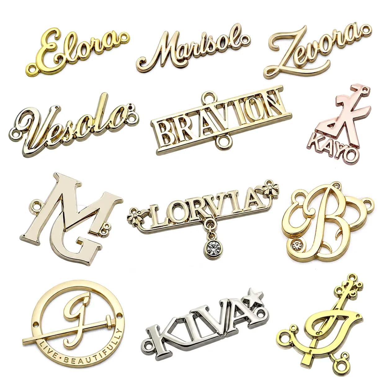 Custom Connected Metal Letters Logo Nameplate Label Chrome Silver Plated, front view