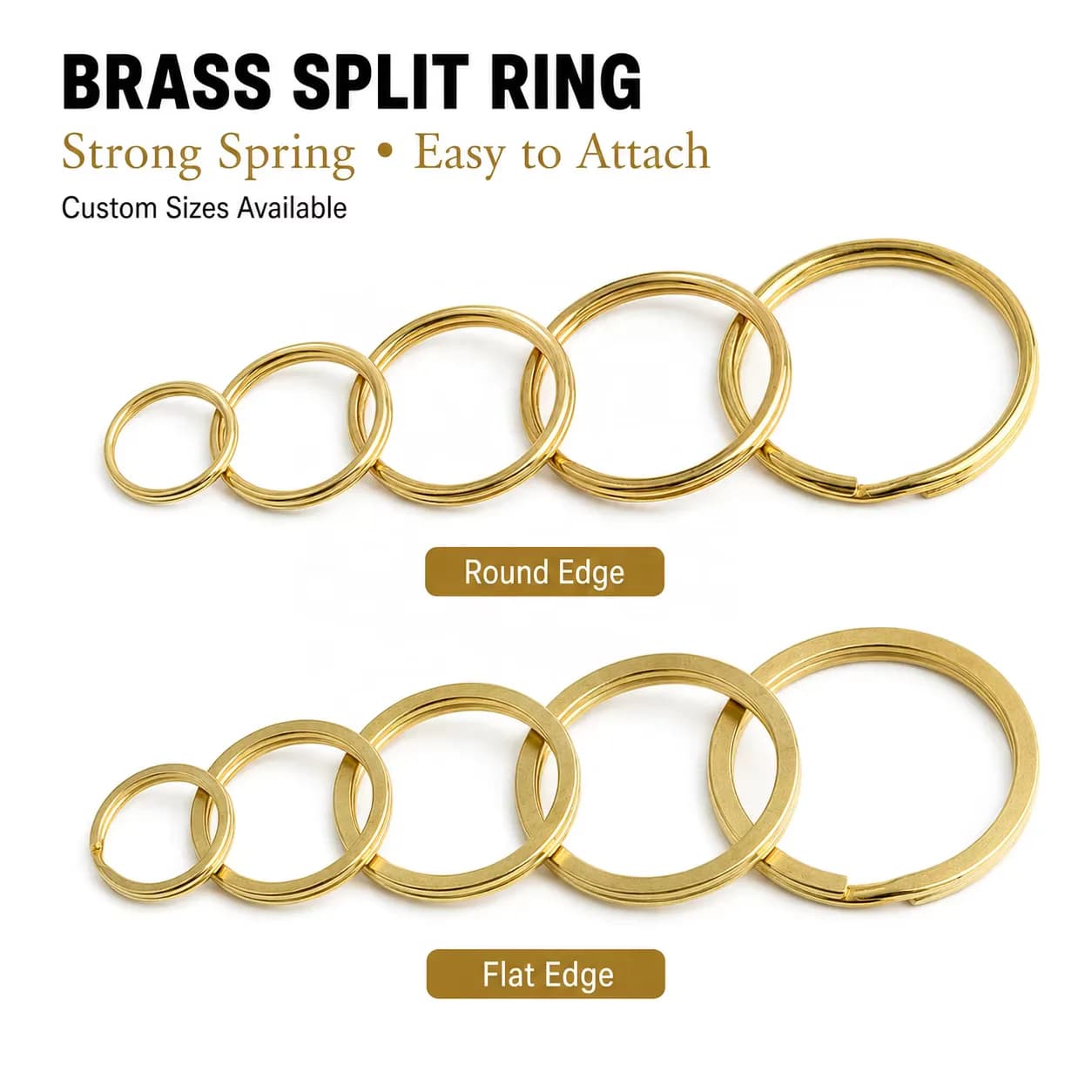 Solid Brass Flat Round Split Ring Keychain O Ring Hardware No Plating for Bag, front view