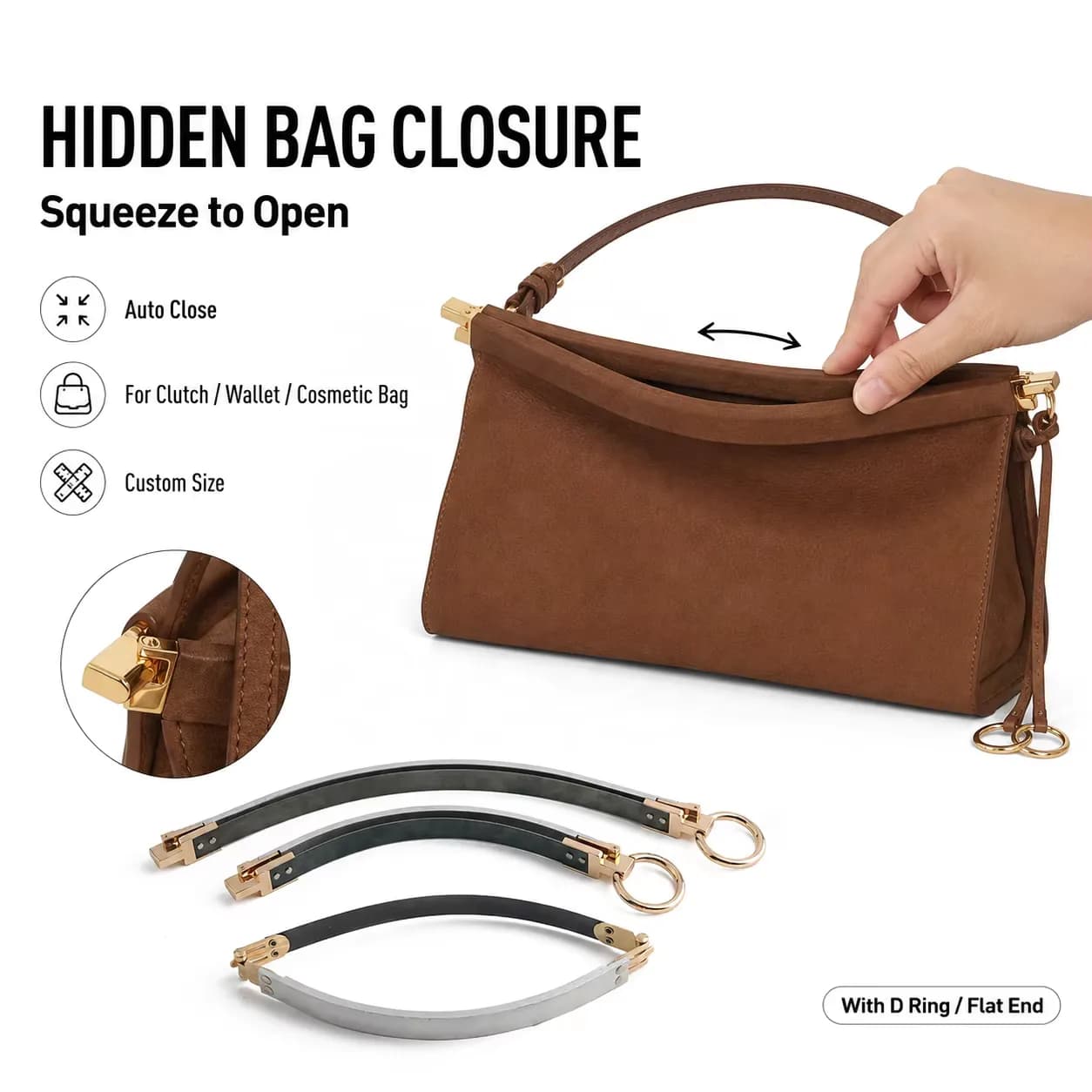 Hidden Safety Small Purse Frame Internal Spring Closure Invisible Metal Bag, front view