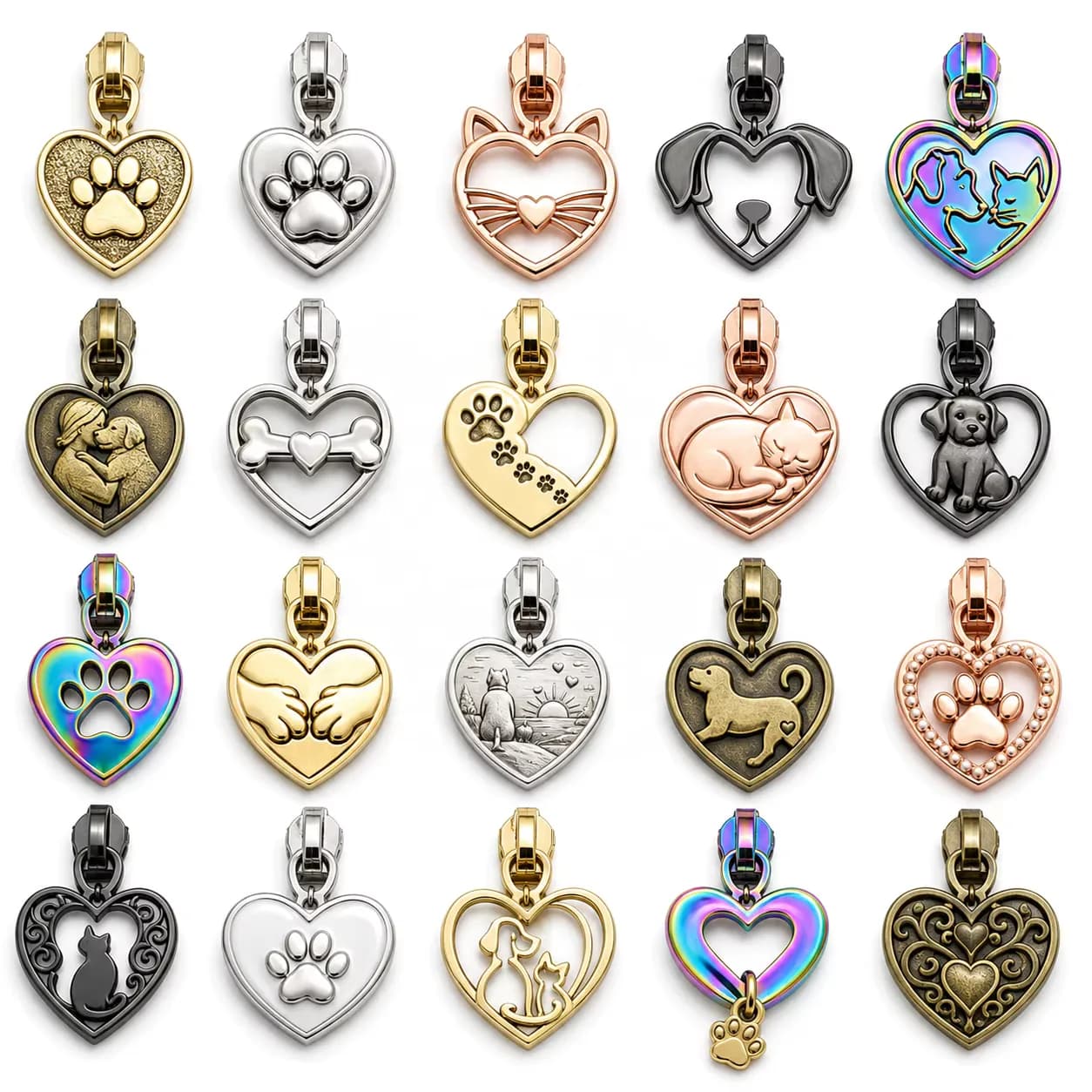 Heart Shape Zinc Alloy Gunmetal Plated Custom Logo Metal Zipper Pull Love Charm, front view