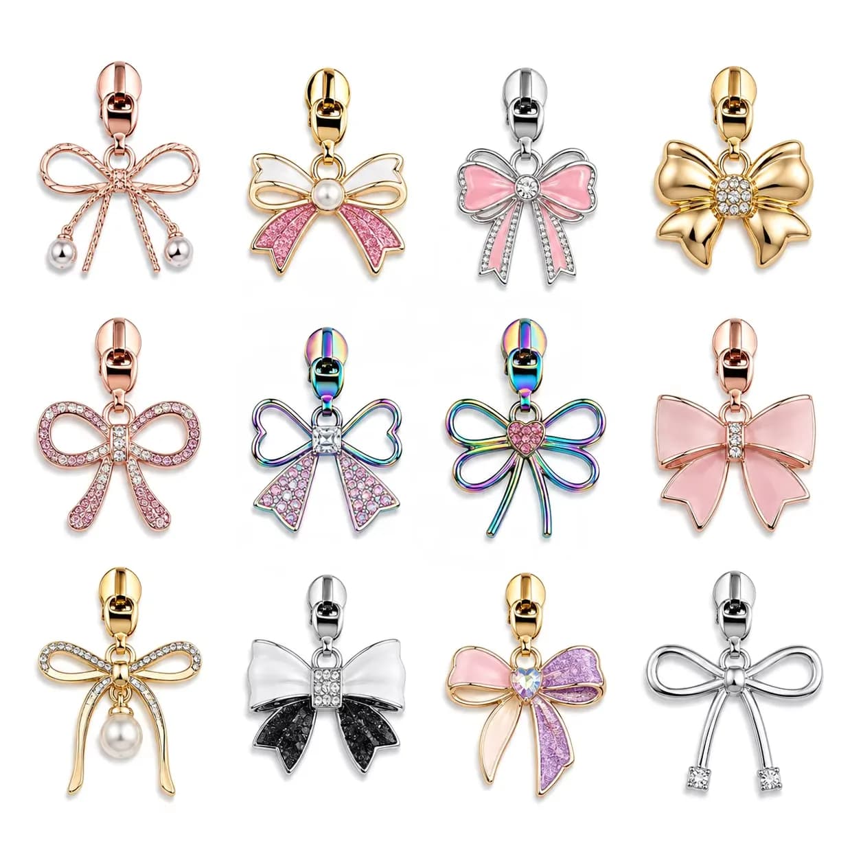 Colorful Enamel Ribbon Bow Slider Custom Plated Zinc Alloy Zipper Pull New Heart, front view