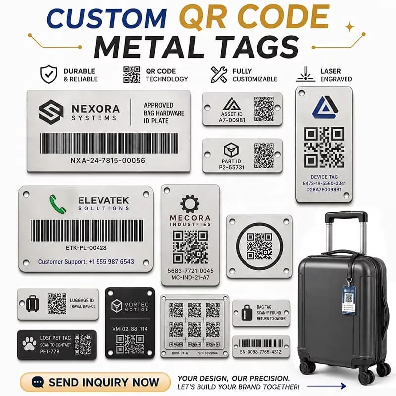 Custom Laser Engraved Metal QR Code logo Labels Portable QR Code Label Tags, front view