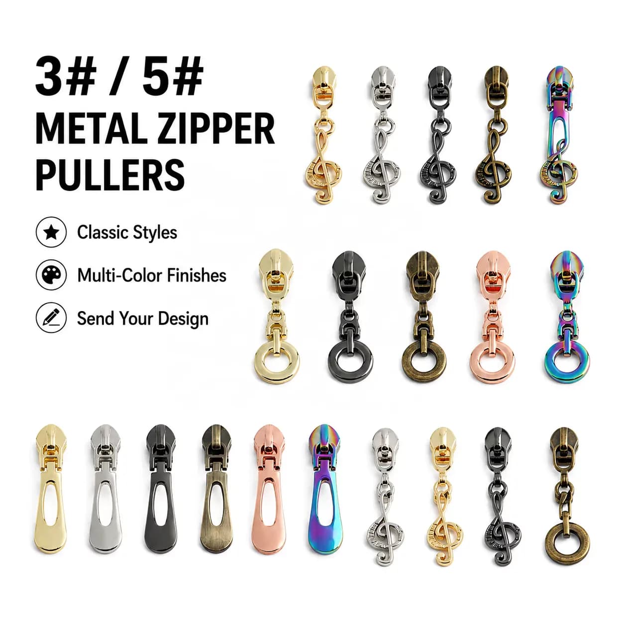 Custom Circle Round Zip Pulls Metal Zipper Puller Replacement Tab Zinc Alloy, front view