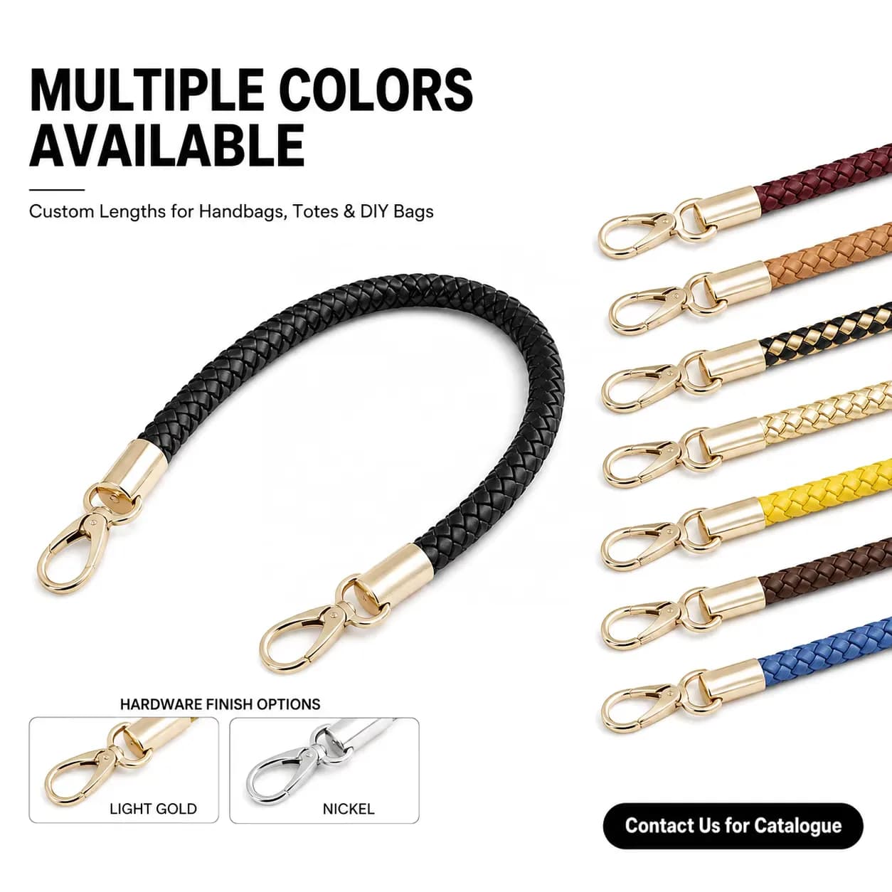 30/45/60cm Braided Microfiber PU Leather Bag Handle Custom Short Rope Shoulder, front view