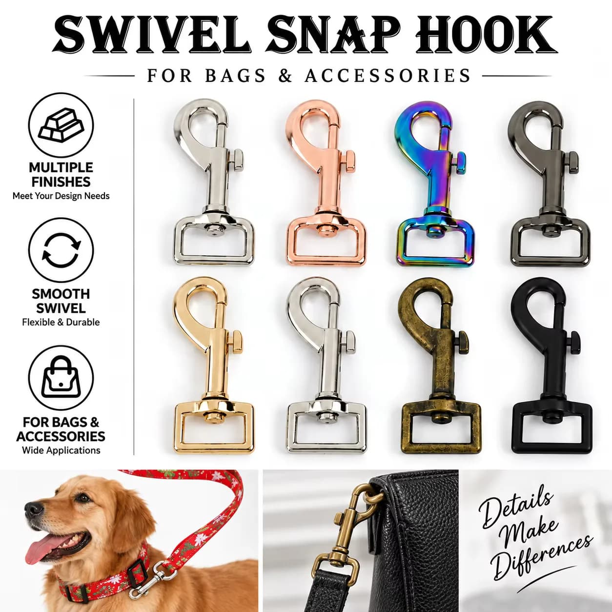 Factory Spot Stock Bronze Alloy Snap Hook Durable Heavy Duty Dog Leash Swivel, front view
