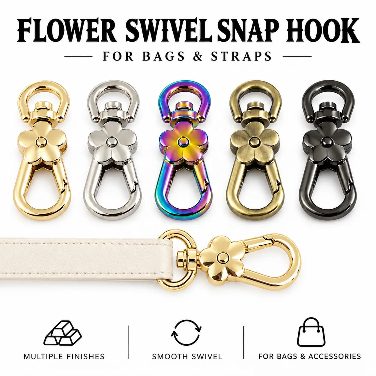 Eco-Friendly Metal Swivel Lobster Clasp Flower Shaped Alloy Lobster Clasps Hooks, front view