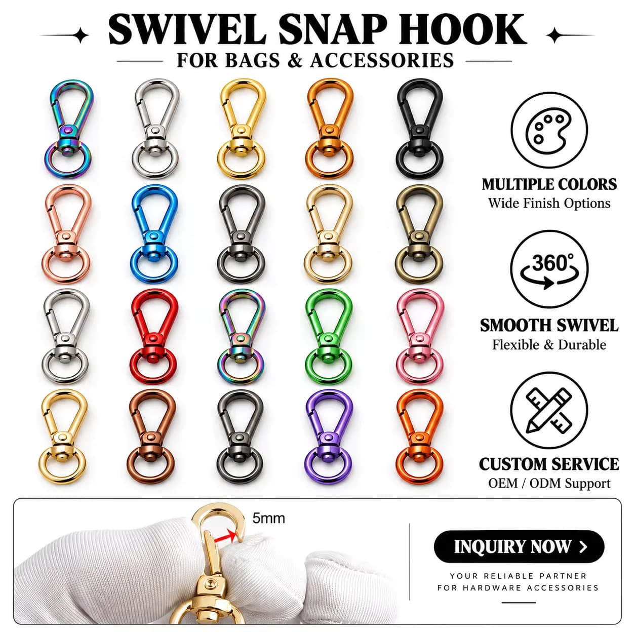 Multi-Purpose Adjustable Hook Carabiner Luggage Bags Hook Snap Lobster Swivel, front view