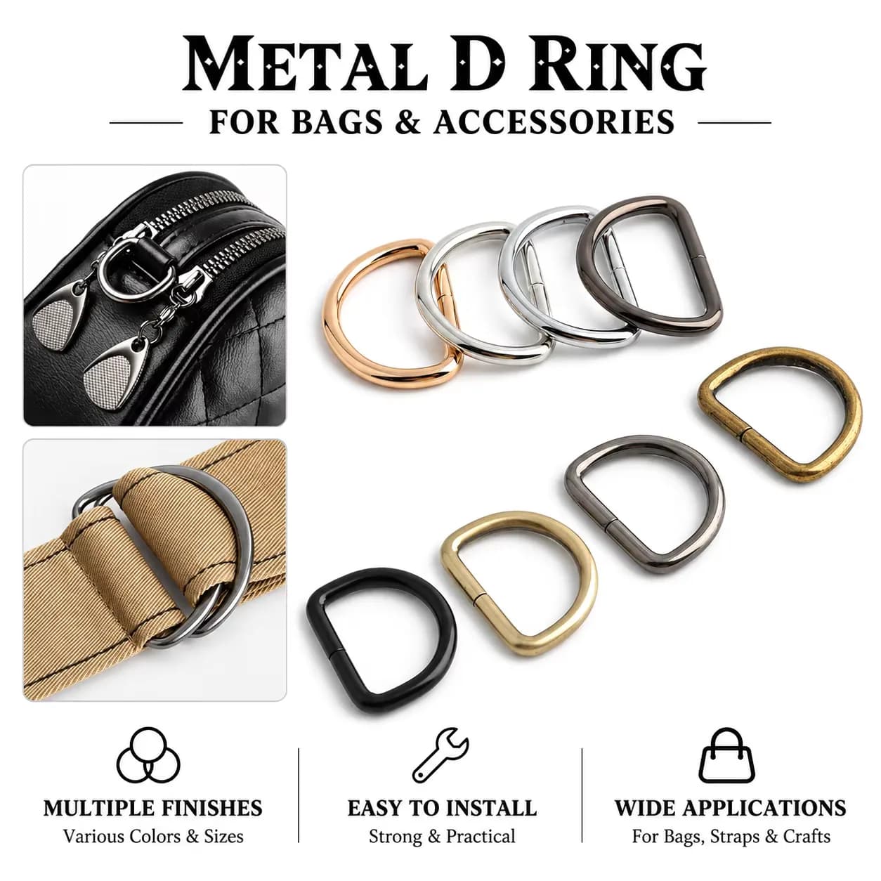 D Buckle Purse Adjust Connection Ring Semicircle Shaped Detachable Buckle Metal, front view