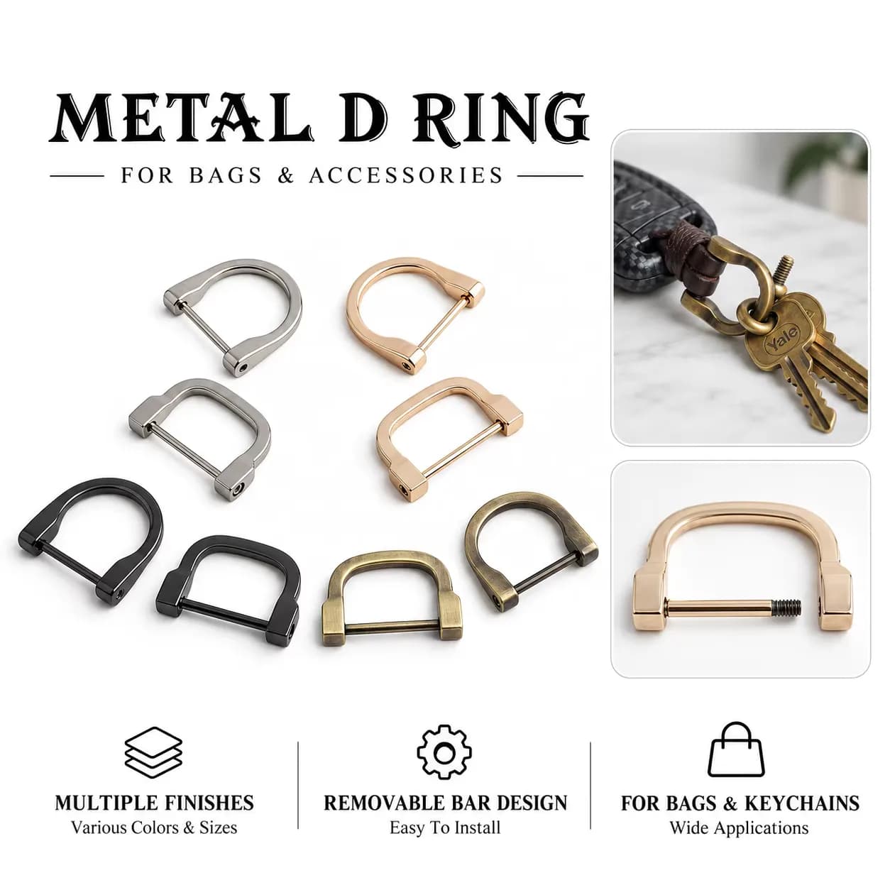 Trendy D Ring Shape Buckle Metal Screw in Shackle Horseshoe Connector Hook, front view