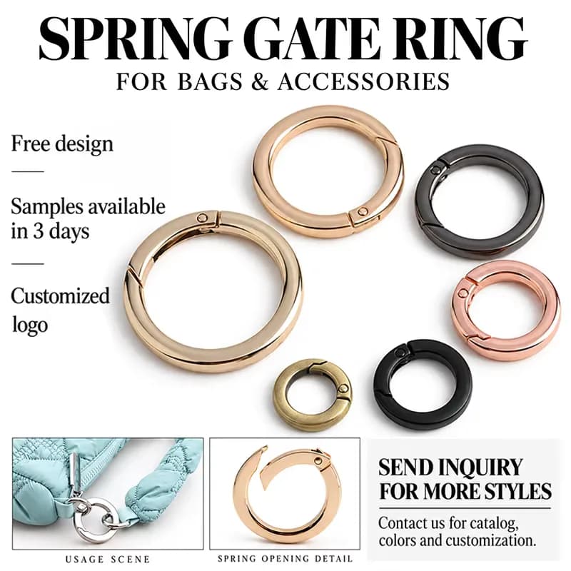 Metal Round Carabiner Clip Hook Snap Handbag Flat Trigger Spring O Rings Luggage, front view