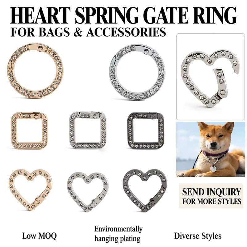 Heart Purse Spring Snap Hook Round Sparkly Openable Rhinestone Trigger Square, front view